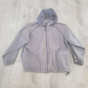 Ashford Sport Gray Long Sleeve Hooded Windbreaker Full Zip Jacket Mens Size XL